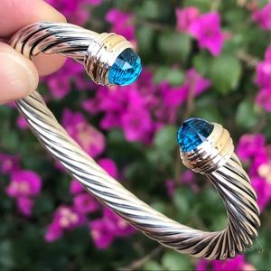 David Yurman 7mm Cable Cuff w/ Blue Topaz & 14K